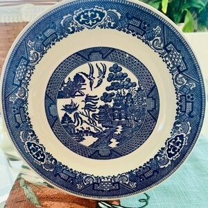 Vintage Blue/white Willow ware Chop Plate A Royal China 12” underglaze EUC